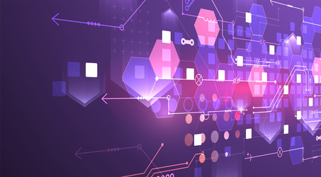 abstract circuit board and hexagons on gradient vector image