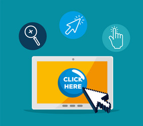tablet with arrow and magnifying glass mouse vector image
