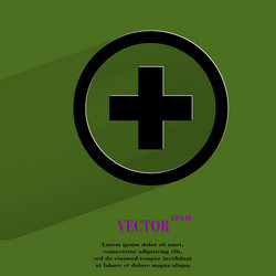plus flat modern web button with long shadow vector image