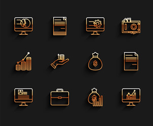 set line computer monitor with resume briefcase vector image