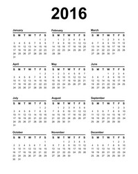 2016 calendar black text on a white background vector