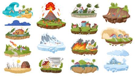 cartoon natural disasters flooding earthquake vector