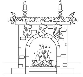 Christmas Fireplace Coloring Page Vector Image