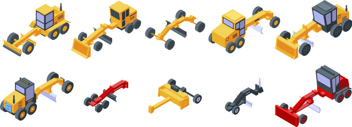 grader machine icons set isometric style vector image