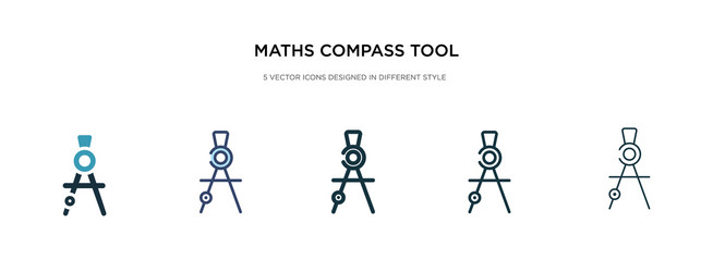 Maths compass tool icon in different style two vector