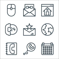 Contact line icons linear set quality vector