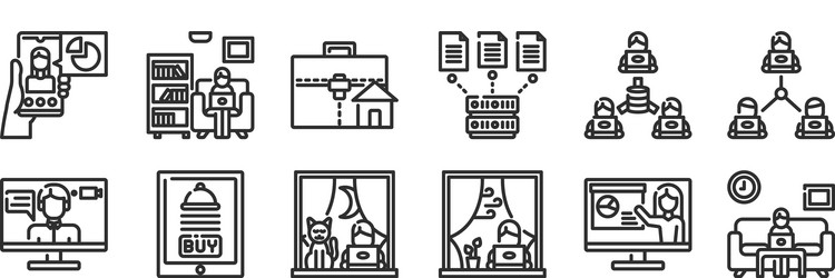 Set 12 thin outline icons such as working vector