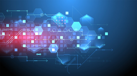 abstract circuit board and hexagons on gradient vector image