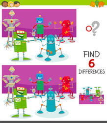 differences game with funny cartoon robots vector