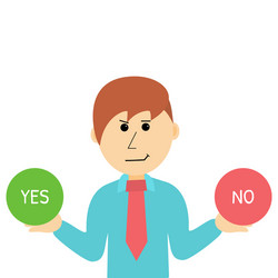 cartoon businessman makes desicion choose yes vector