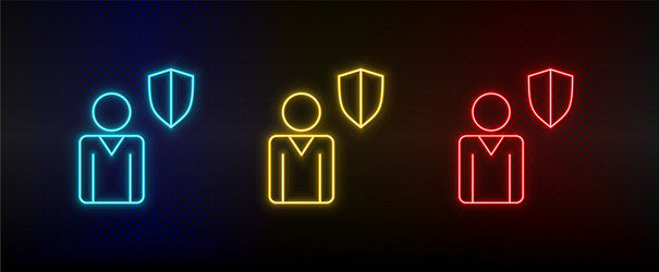 Neon icon set business protection red vector