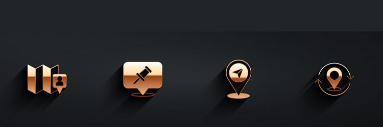 set folded map with location marker push pin vector image