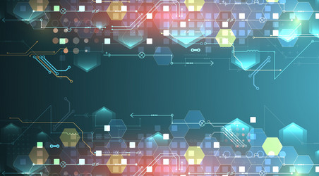 abstract circuit board and hexagons on gradient vector image