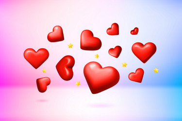 flying red hearts on color background 3d vector