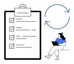task completion process with checklist and woman vector image