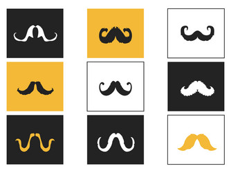 Curly mustache square button icons set vector