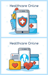 healthcare on line technology with smartphones vector