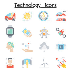 technology icon set in flat color style vector image