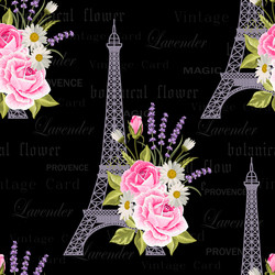 seamless floral pattern with eiffel towers vector image