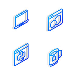 set isometric line software laptop python vector image