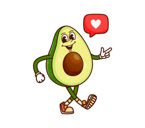 avocado groovy character with heart message cloud vector image
