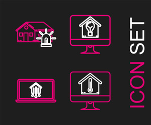 set line computer monitor with house temperature vector image