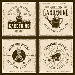 Gardening service emblems badges labels Royalty Free Vector