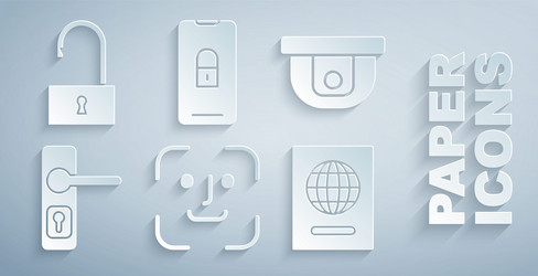 set face recognition motion sensor door handle vector image