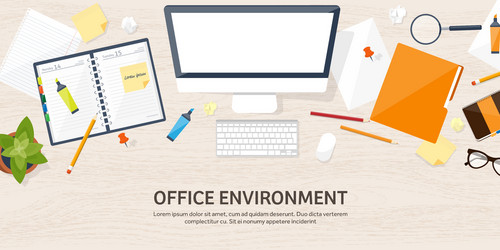 workplace with table and computer vector image
