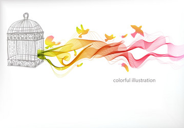 abstract colorful background with wave and bird vector image