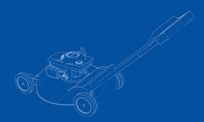 Outline lawn mower wire-frame style vector