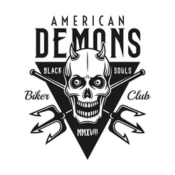 Black Biker Demon Skull Emblem Vector Image