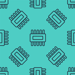 black line computer processor with microcircuits vector image