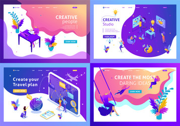 set isometric concept landing page vector