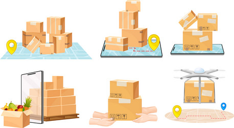 cardboard boxes quadcopter and map as navigation vector image