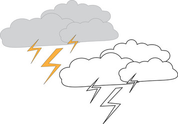 Rain clouds with lightning coloring page game vector