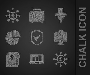 set shield with check mark laptop graph chart vector image