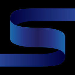 Blue fabric curved ribbon on black background vector