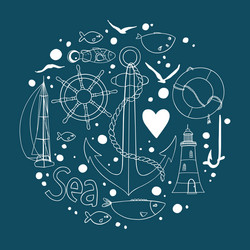 Collection of nautical elements in a circle shape vector