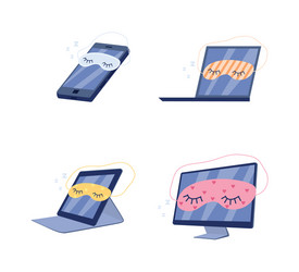 gadgets in sleeping masks isolated set funny vector