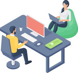 Man and woman using computers in office together vector