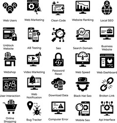 seo optimization and web solid icons pack vector image