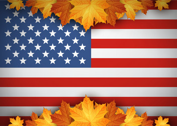 american flag banner autumn leaves background vector