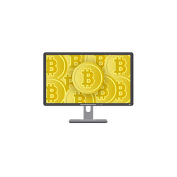 flat desktop computer monitor with bitcoins vector image