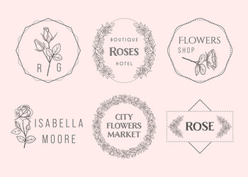 luxury flower rose logos set in trendy linear Vector Image