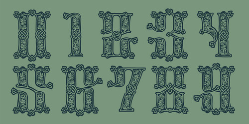 numbers set in medieval knots lines style dim vector