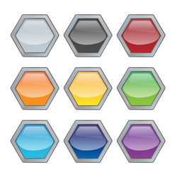 set of bright blank buttons metallic frames vector image