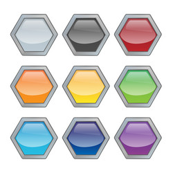 Set of bright blank buttons metallic frames vector