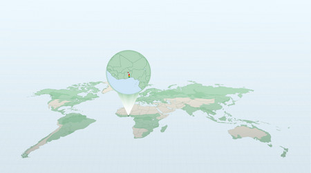 World map in perspective showing the location vector