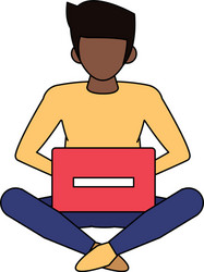 man using laptop computer cartoon vector image